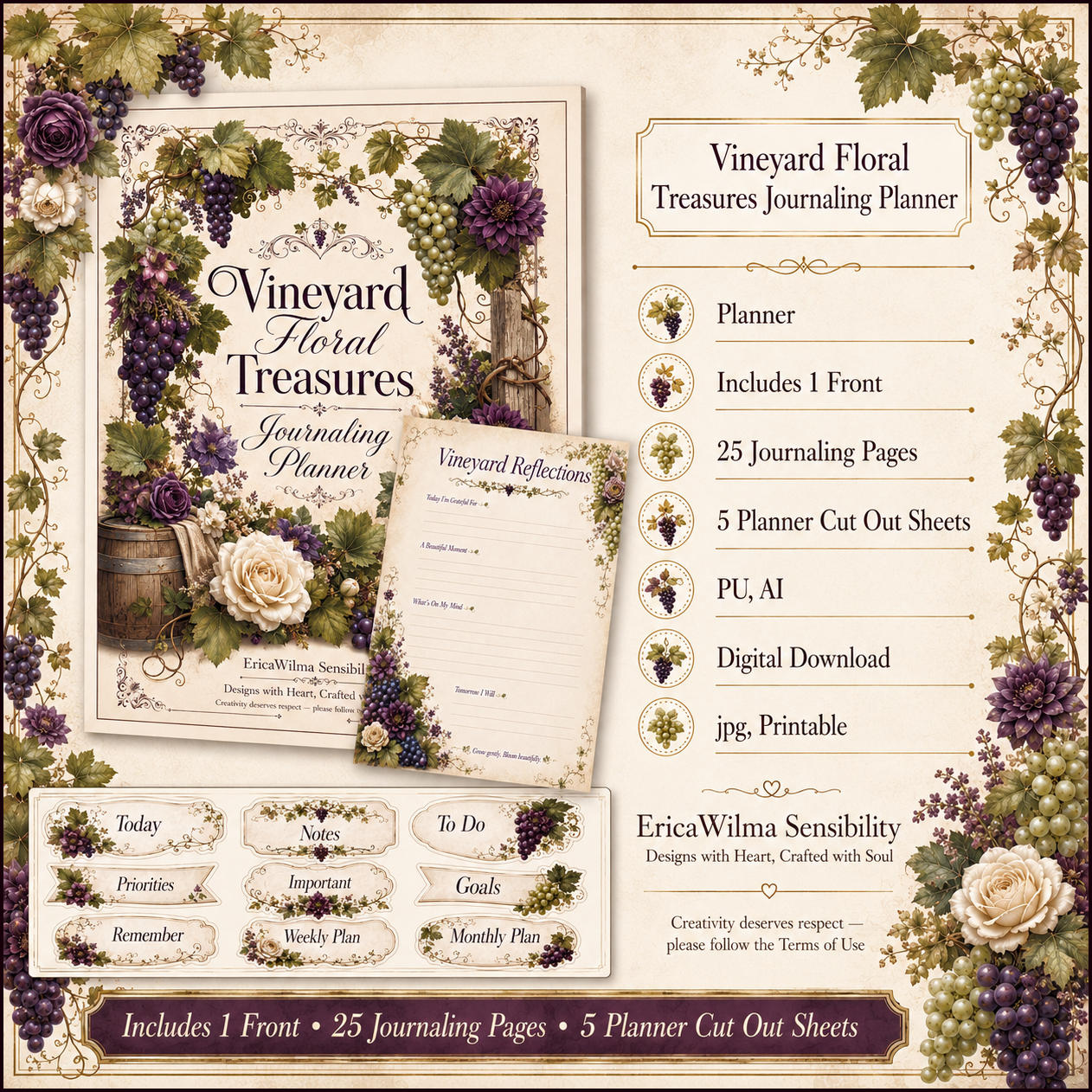 (image for) EW AI Vineyard Floral Treasures - Journaling Planner 2026
